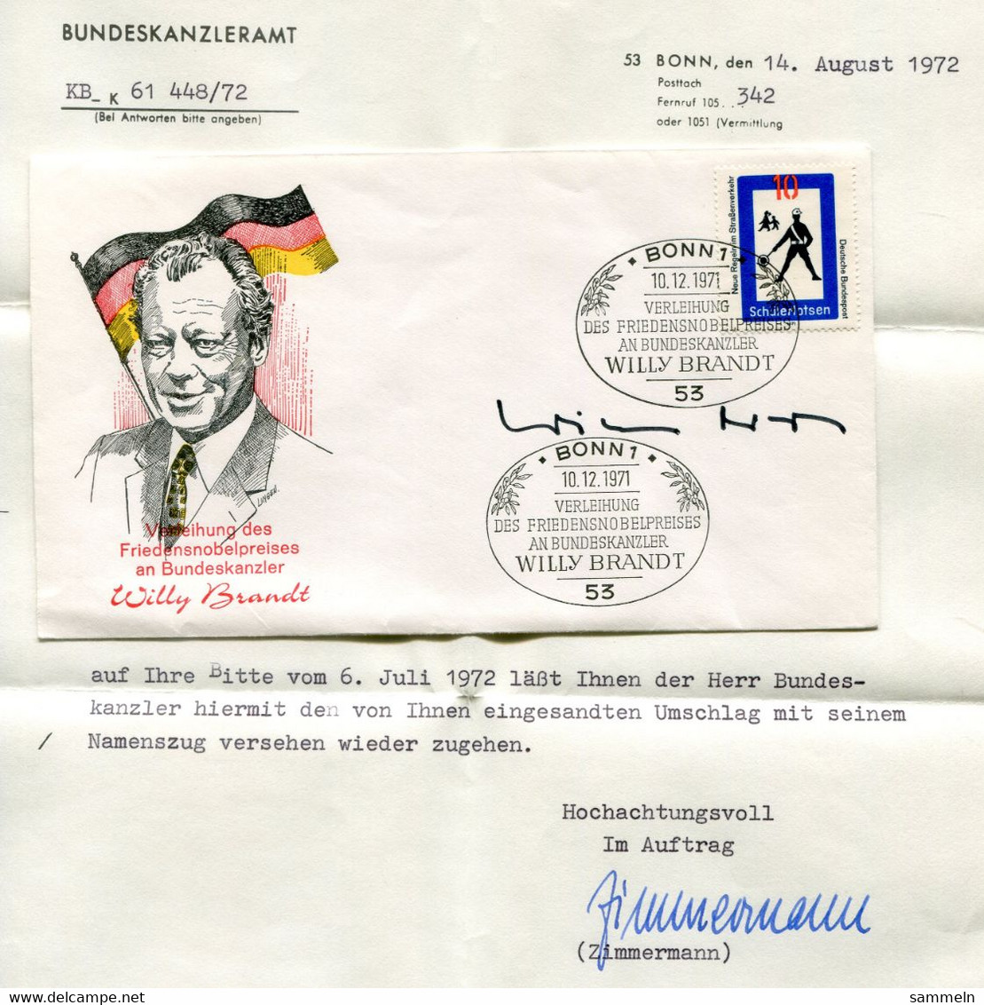 F0754 - Originalautogramm WILLY BRANDT (ehemaliger Bundeskanzler, SPD) - Mit Begleitschreiben - Sonstige & Ohne Zuordnung