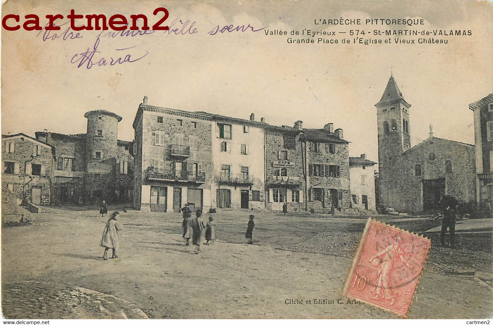 SAINT-MARTIN-DE-VALAMAS LA GRANDE PLACE L'EGLISE ET LE VIEUX CHATEAU ANIME 07 ARDECHE - Saint Martin De Valamas