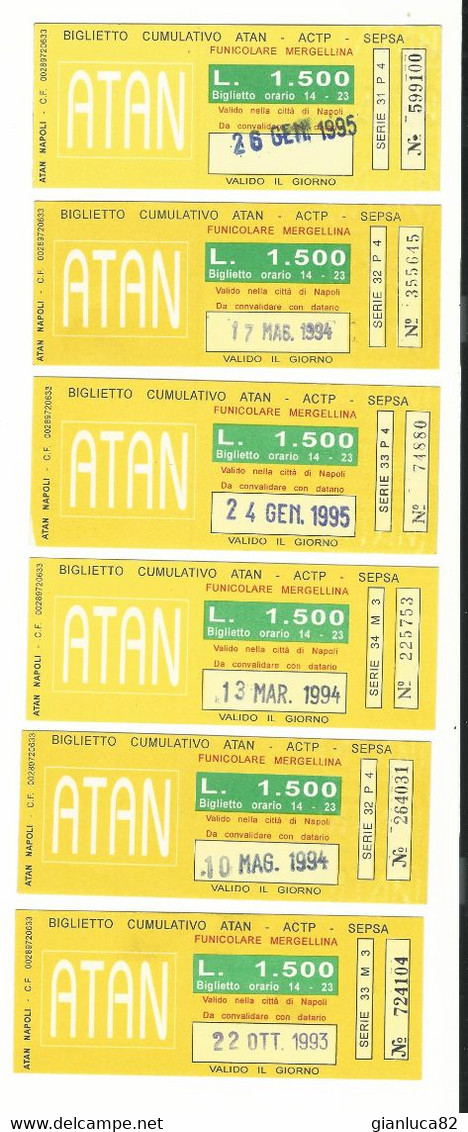 Lotto N. 6 Biglietti Orari ATAN Anni 1993-1995 Diversi Per Serie (34) - Non Classificati