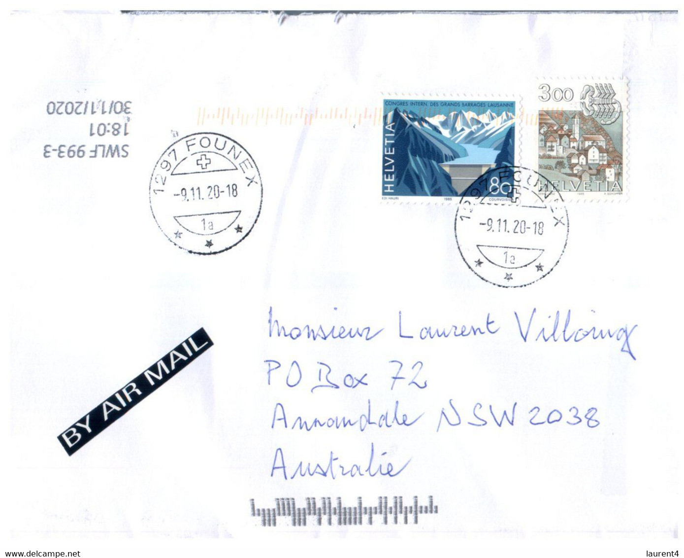 (Z 2) 2 Letters Posted To Australia From Switzerland (1 With ABF Inspection Green Label = Customs) During COVID-19 - Briefe U. Dokumente