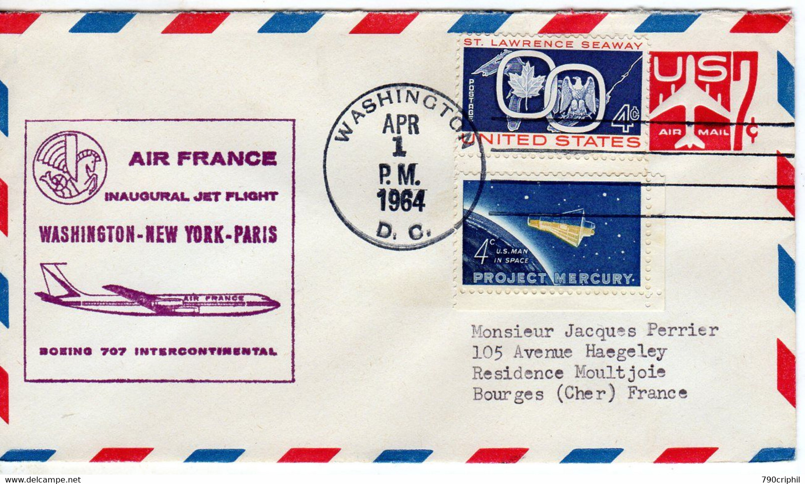 AIR FRANCE INAUGURAL    JET FLIGHT WAWHINTON-NEW YORK -PARIS BOEING 707 INTERCONTINENTAL 1954 - Otros & Sin Clasificación