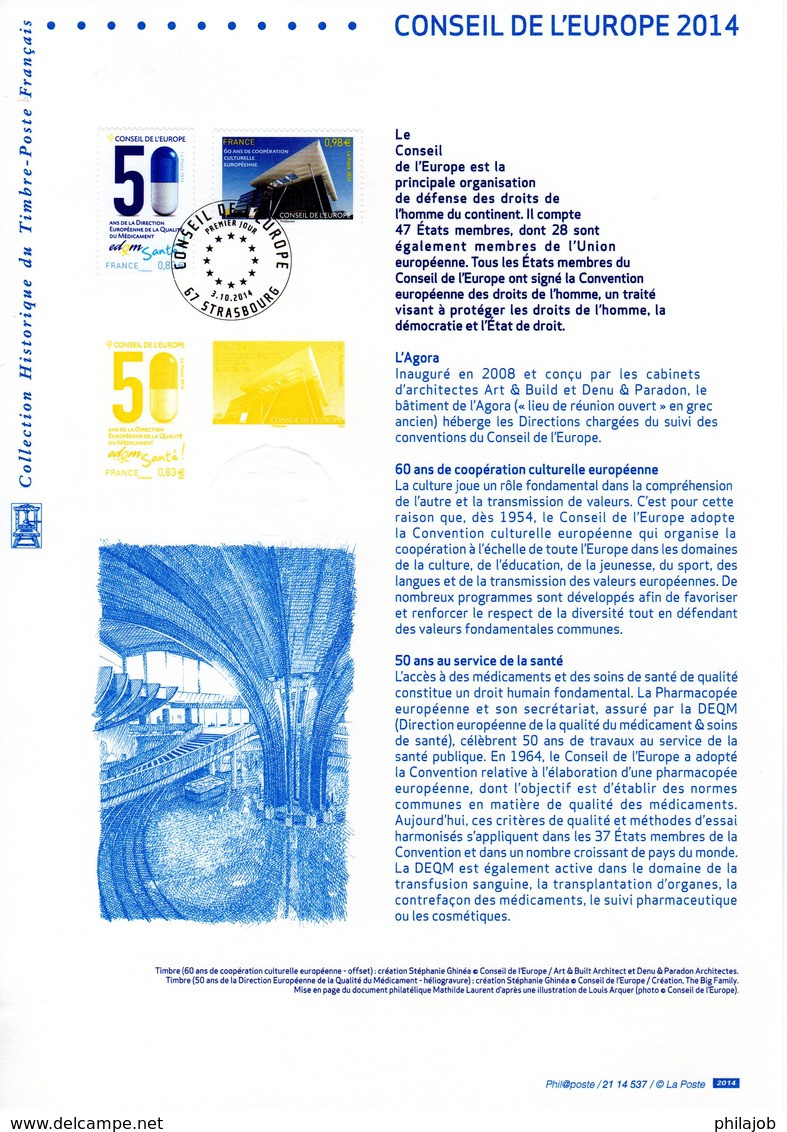 " CONSEIL DE L'EUROPE 2014 " Sur Document Philatélique Officiel De 2014. N° YT SERV 159 160. Parfait état DPO - Postdokumente