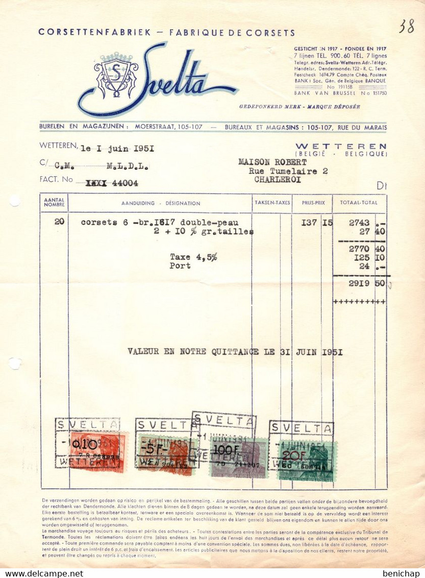 Lingeries - Manufacture De Corsets - Textile Vestimentaire -  Société Svelta - Wetteren 1951. - Kleidung & Textil