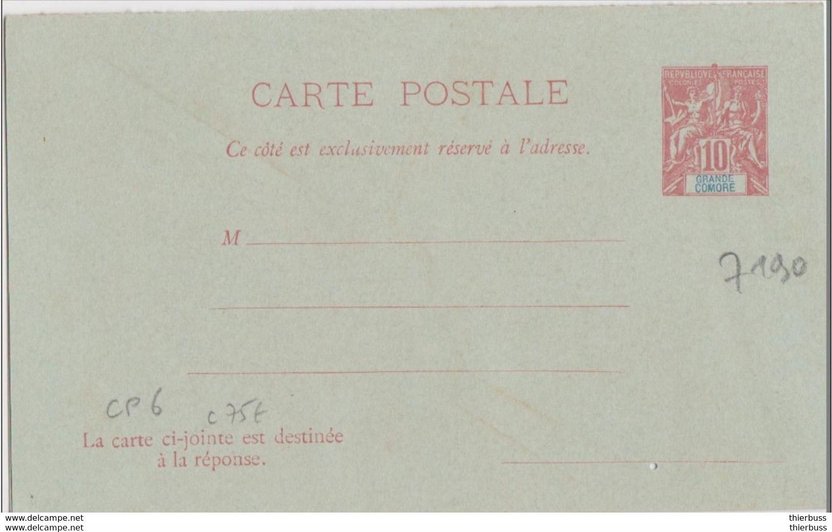 Entier Carte Postale Type Groupe 10ct Rouge Avec Carte Reponse Comore - Brieven En Documenten