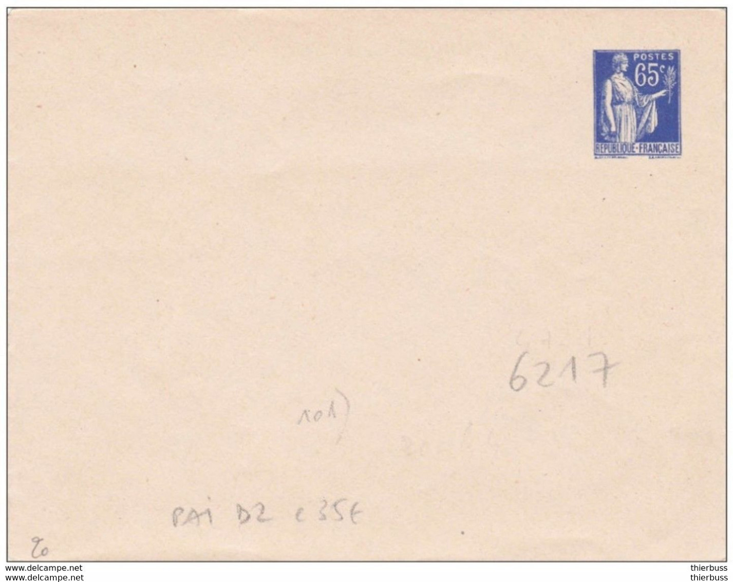 Type Paix 65ct Bleu Enveloppe Neuve - Enveloppes Types Et TSC (avant 1995)