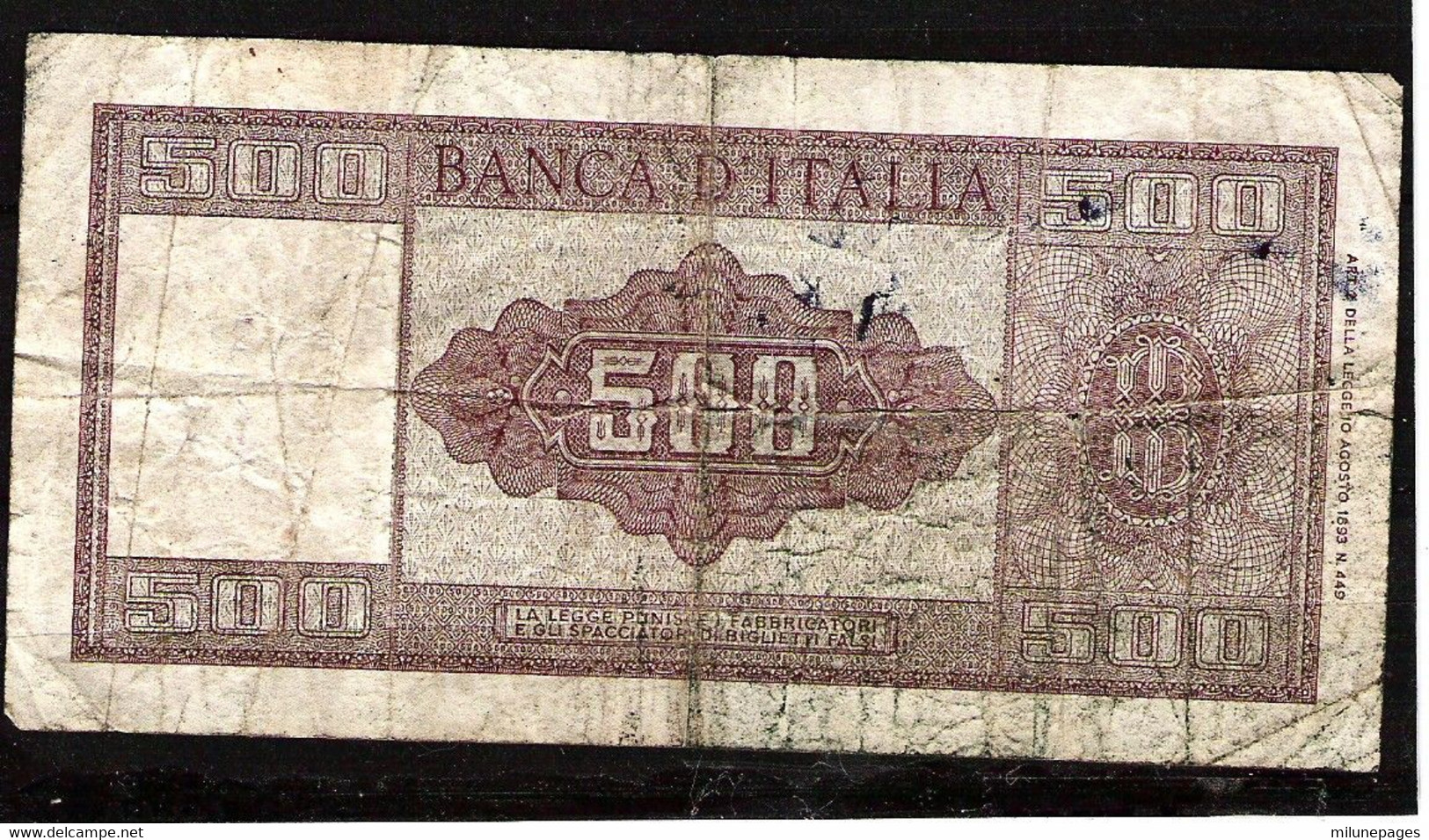 Italie Italia Billet 500 Cinquecento Lire 1947 - Altri & Non Classificati