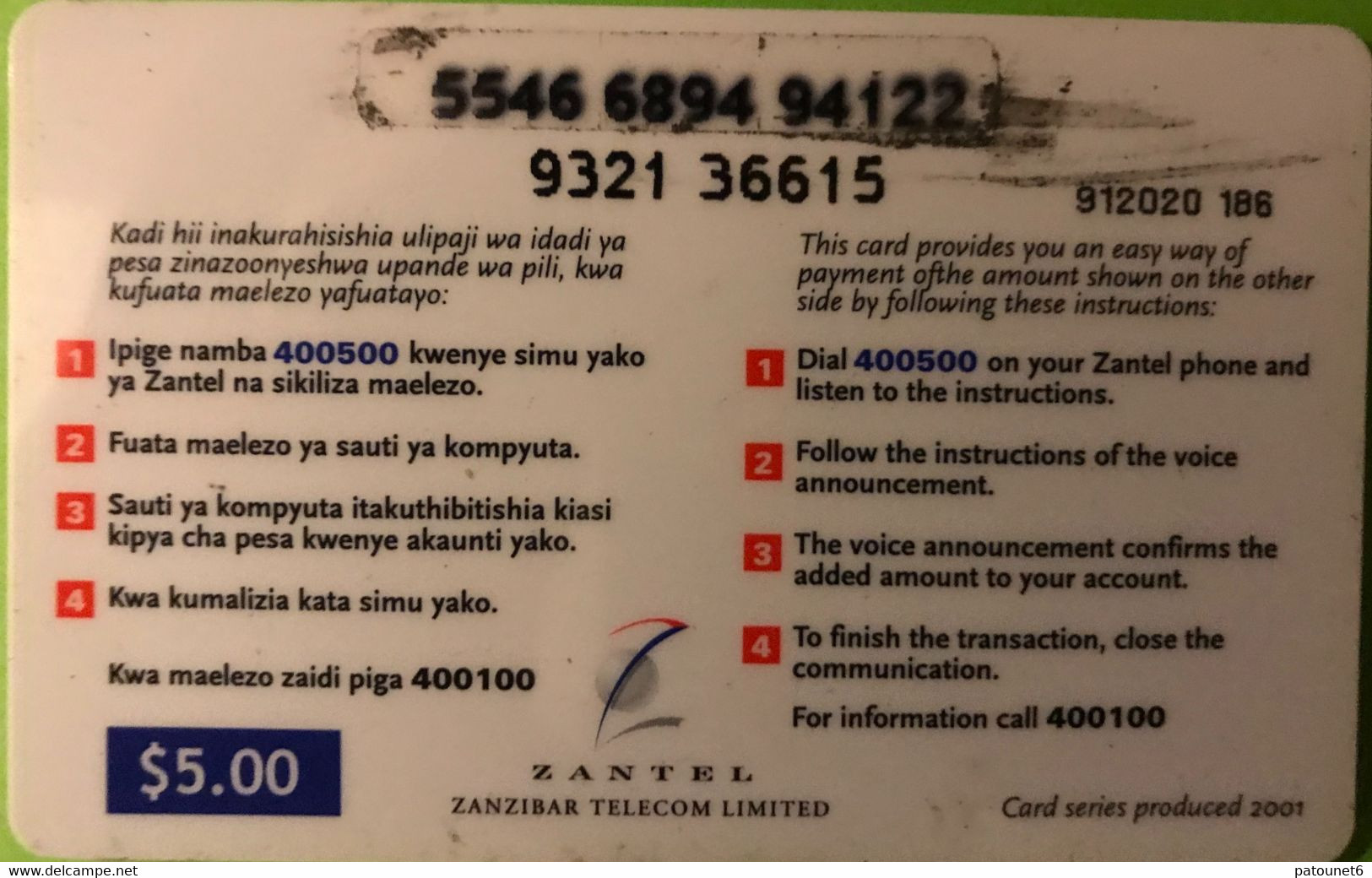 TANZANIE  -  ZANZIBAR  -  Zantel  -  Glossy  -  $ 5 - Tansania