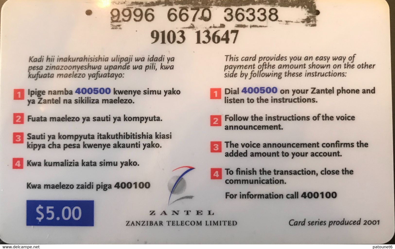 TANZANIE  -  ZANZIBAR  -  Zantel  -  Glossy  -  $ 5 - Tanzanie