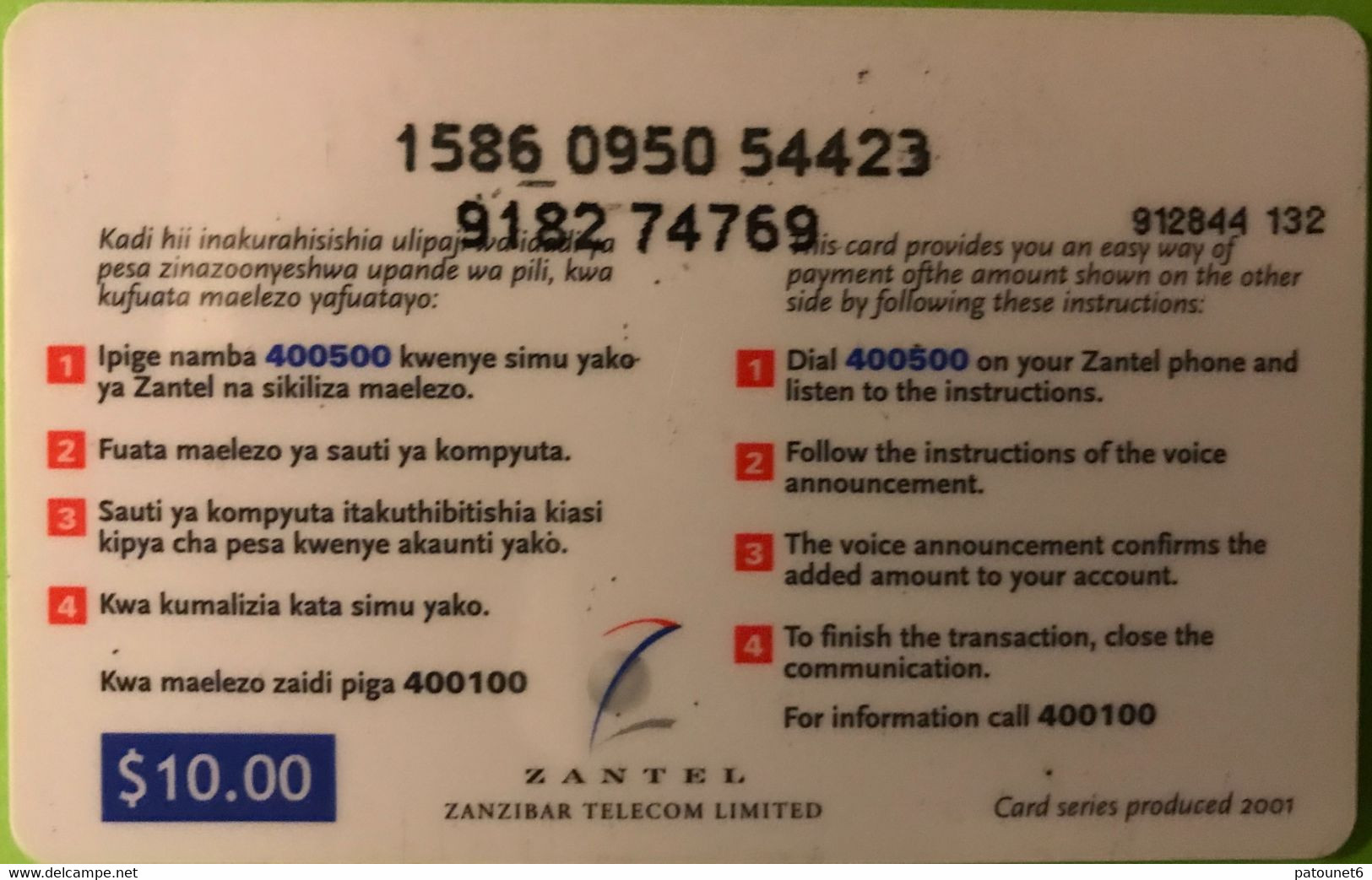 TANZANIE  -  ZANZIBAR  -  Zantel  -  Glossy  -  $ 10 - Tansania