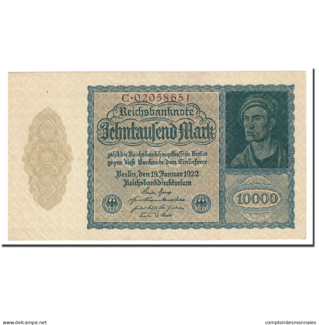 Billet, Allemagne, 10,000 Mark, 1922, 1922-01-19, KM:71, TTB - 10000 Mark