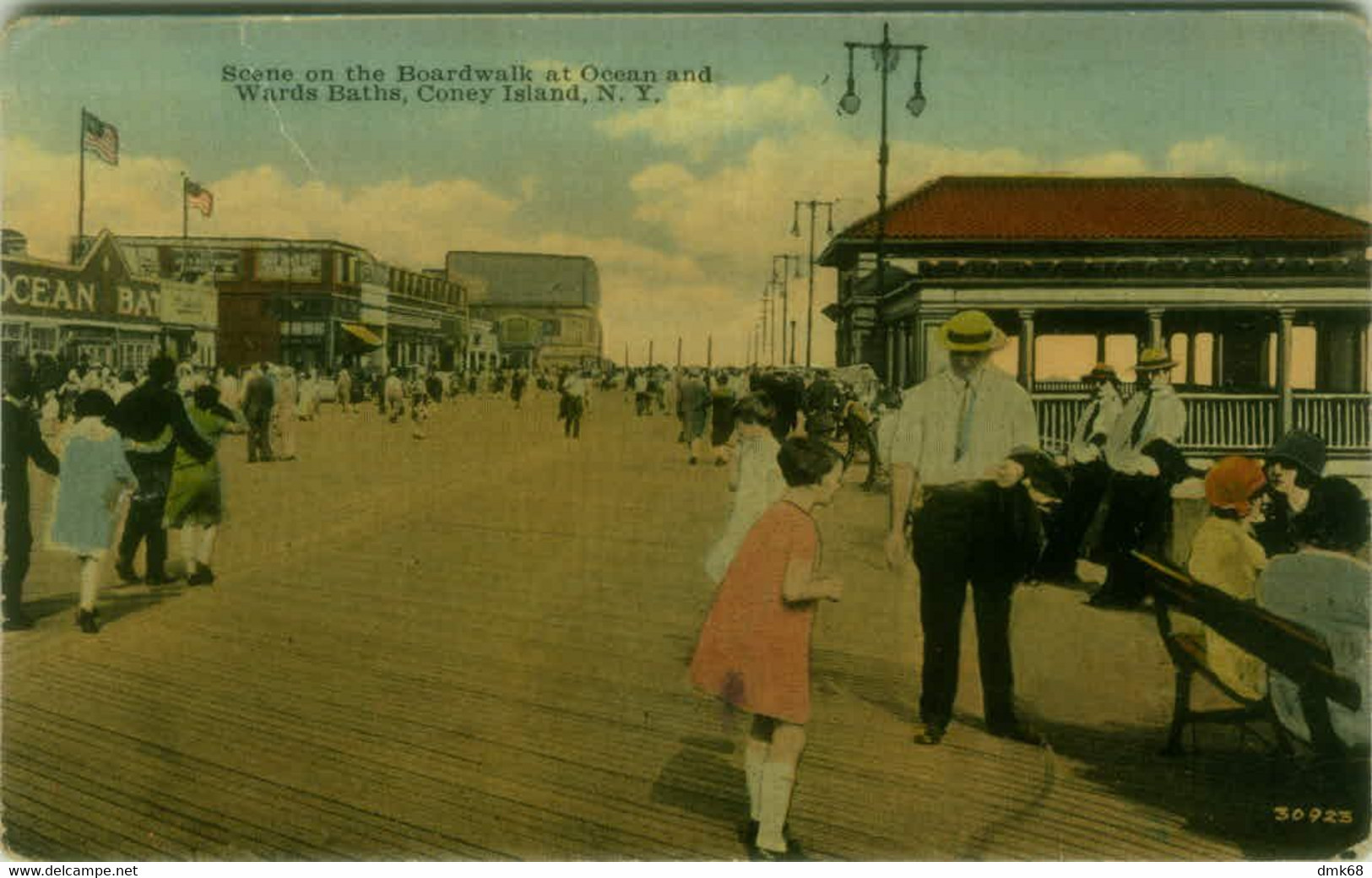 NEW YORK - SCENE ON THE BOARDWALK AT OCEAN AND WARDS BATHS CONEY ISLAND - 1910s  BG10468) - Ellis Island