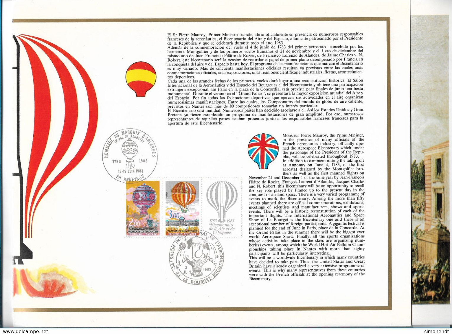 LE BOURGET -  Plaquette Réalisée à L'occasion Du Bicentenaire De L'air Et De L'espace Le 19 Mars 1983 - Montgolfière - Otros & Sin Clasificación