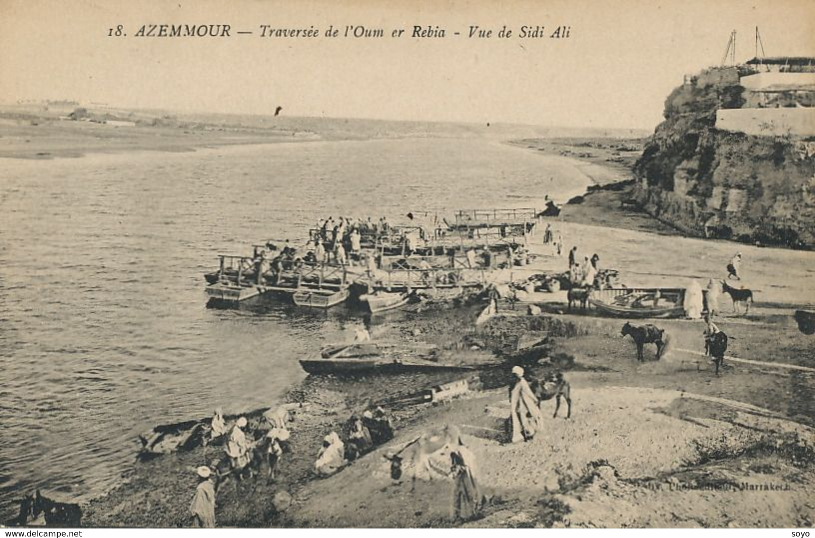 Ferry Boat Azemmour Maroc .Traversée Oum Er Rebia Vue De Sidi Ali .  Bac . Pont De Bateaux . Genie ? - Ferries