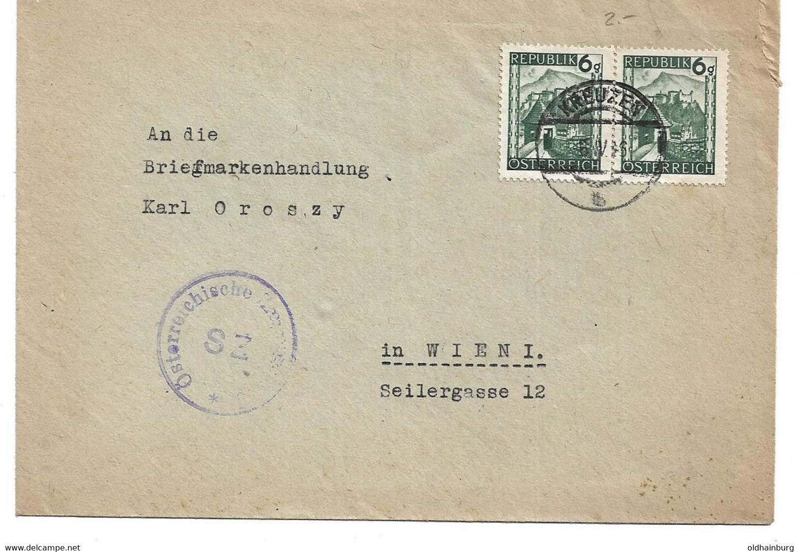 3052k: Nachkriegs- Briefbeleg Von Kreuzen Nach Wien Gelaufen 1946 - Perg