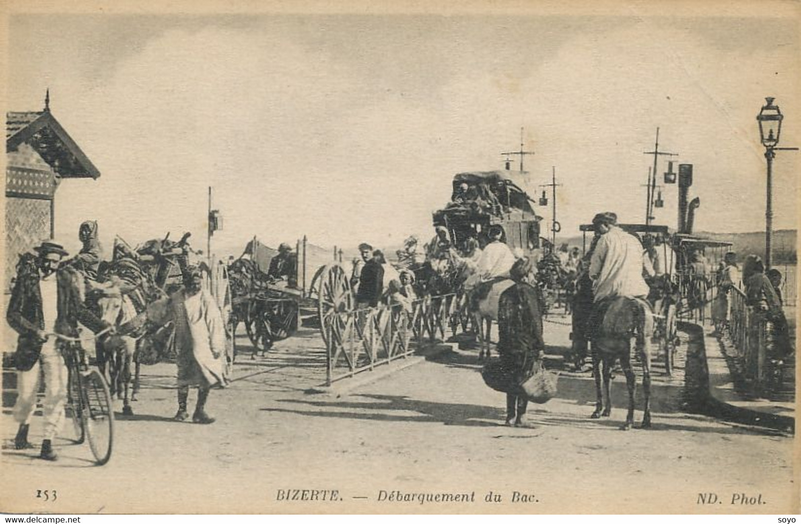 Attelage Diligence Ferry Boat Floating Bridge Bizerte Debarquement Tunisie  Ferry. Bac - Taxis & Fiacres