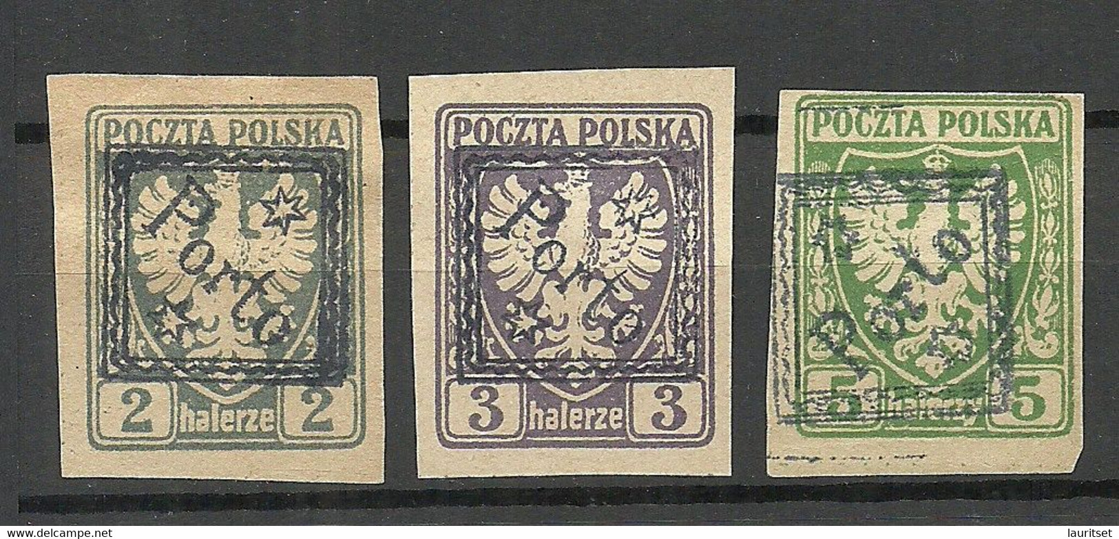 POLEN Poland 1919 Porto Postage Due Doplata, 3 Stamps * 1 Is Signed - Taxe