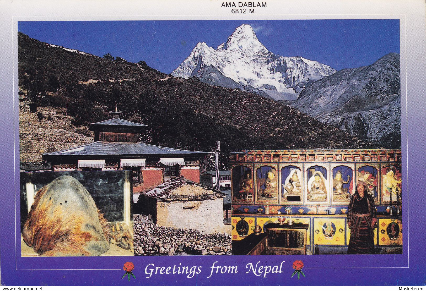 Nepal PPC Greetings From Nepal Mt. Ama Dablam Pangboche Monastery Everst Region  'Namaste' 1993 ROSKILDE Denmark - Népal