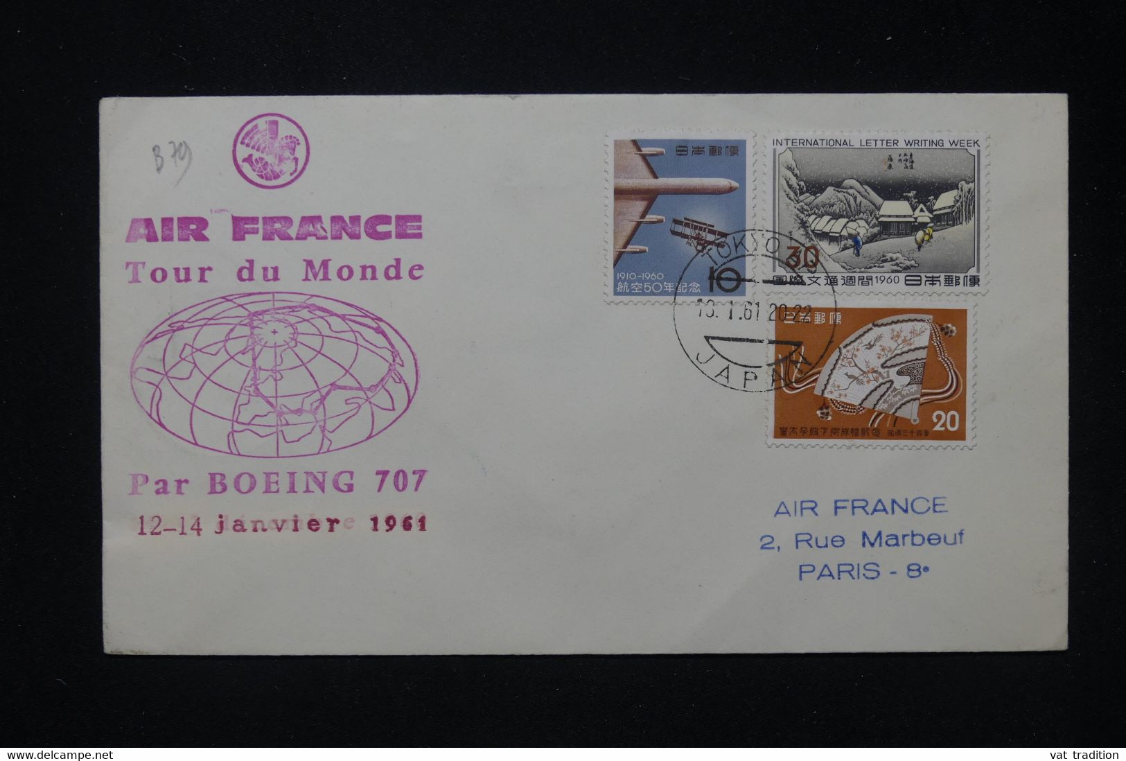 JAPON - Enveloppe De Tokyo Pour Paris En 1961 Par Vol Air France Tour Du Monde Par Boeing 707 - L 80656 - Storia Postale