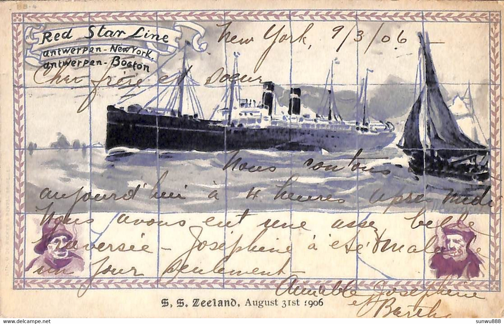 Red Star Line - Antwerp - New-York  Boston - S S Zeeland 1906 - Paquebote