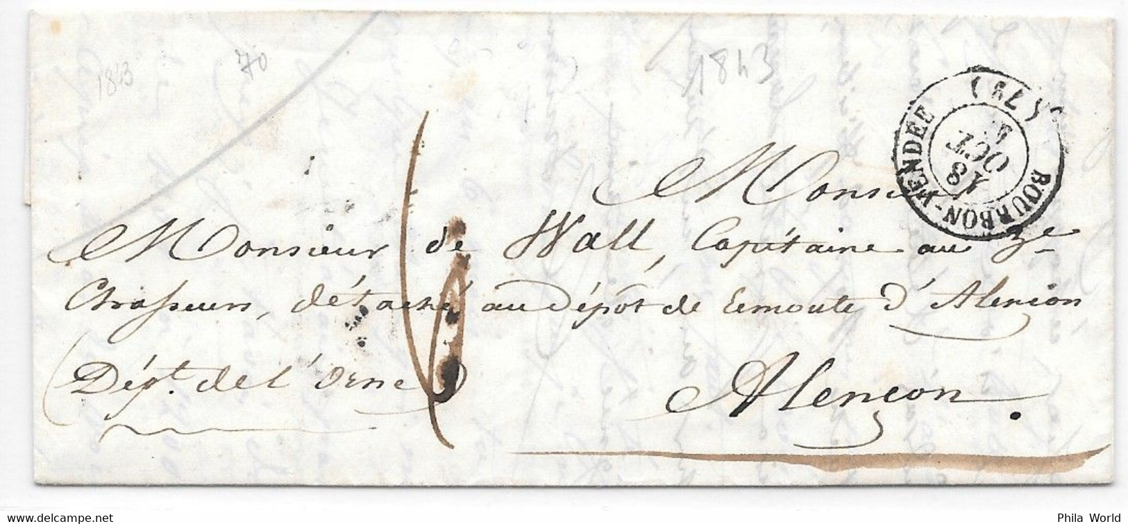 LAC - 1843 - T15 BOURBON VENDEE Sur Lettre Pour ALENCON Transit ANGERS  - Taxe Manuscrite 6 Décimes - 1801-1848: Precursors XIX