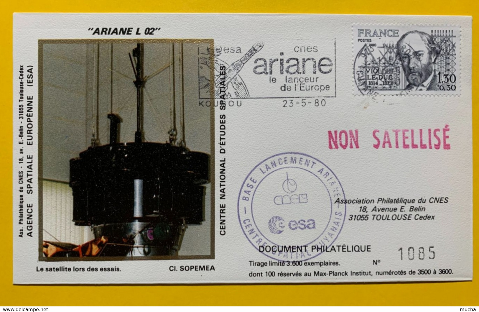 11183 - Ariane L02 Base De Lancement Kourou 23.05.1980  Satellite Firewheel  Cachet Rouge Non Satellisé - Europe