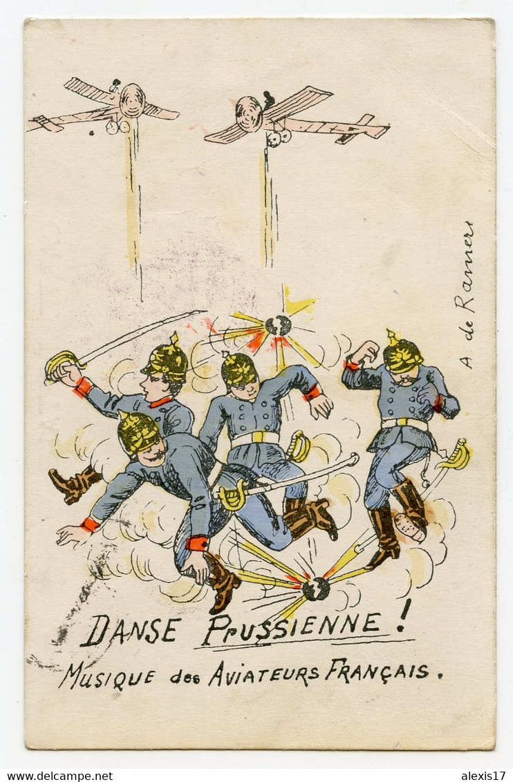 Caricature Satirique. Guerre 1914-18. Danse Prussienne ! Musique Des Aviateurs Français. Bonbardement Par Avions - Satira