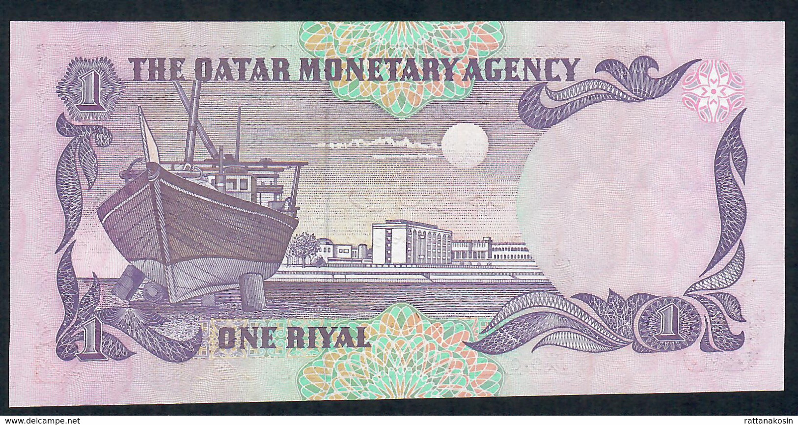 QATAR P13a 1 RIYAL 1985 #W/18 Signature 1  UNC. - Qatar