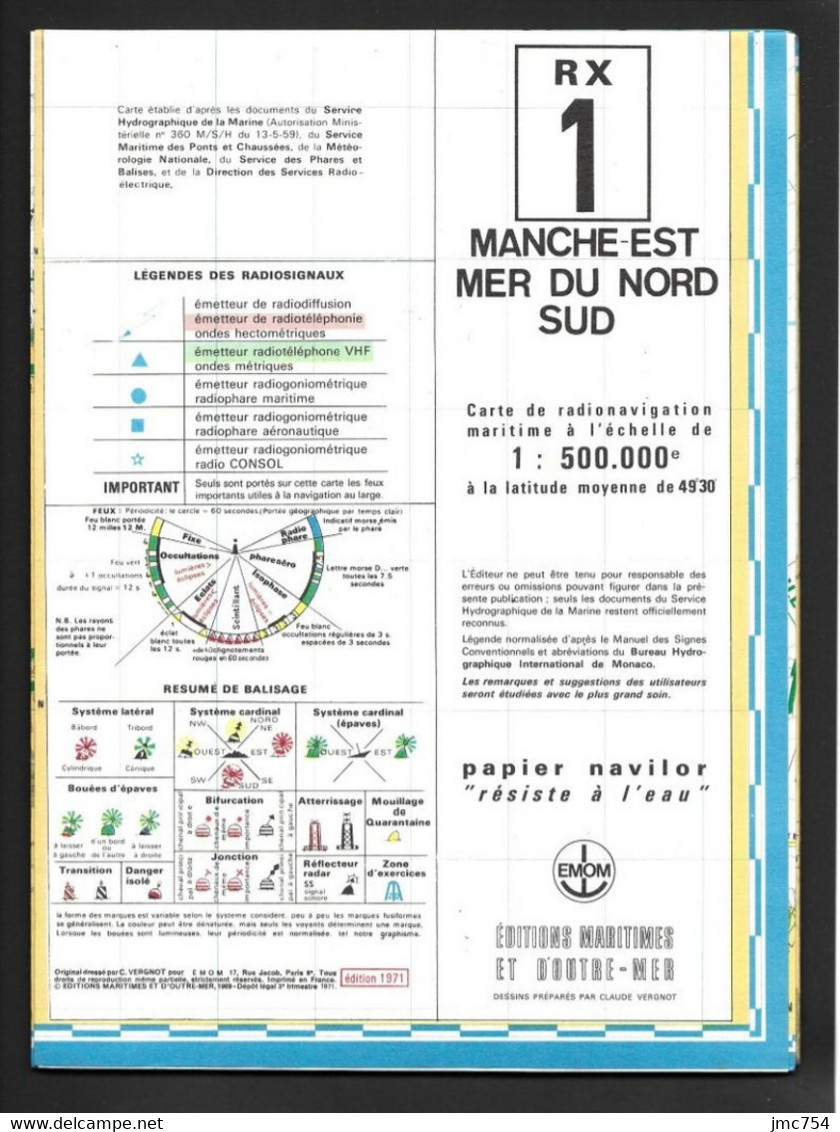 Carte De Radionavigation Maritime à L'échelle 1:500.000ème.  Manche Est - Mer Du Nord Sud.  Ed. Maritime Et D'Outre-Mer. - Carte Nautiche