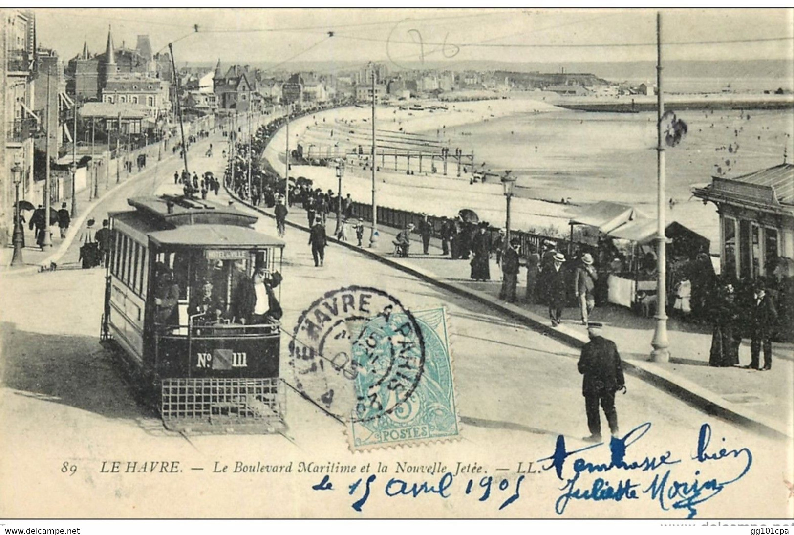 Cachet Ambulant "Le Havre A Paris 2° 1905" Blanc Frappe Superbe Pour Paris - Bahnpost