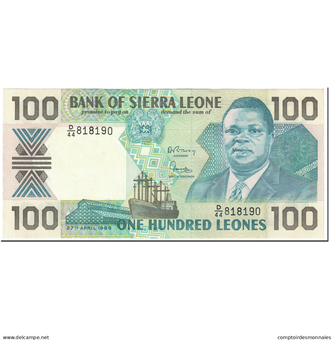 Billet, Sierra Leone, 100 Leones, 1989, 1989-04-27, KM:18b, NEUF - Sierra Leone