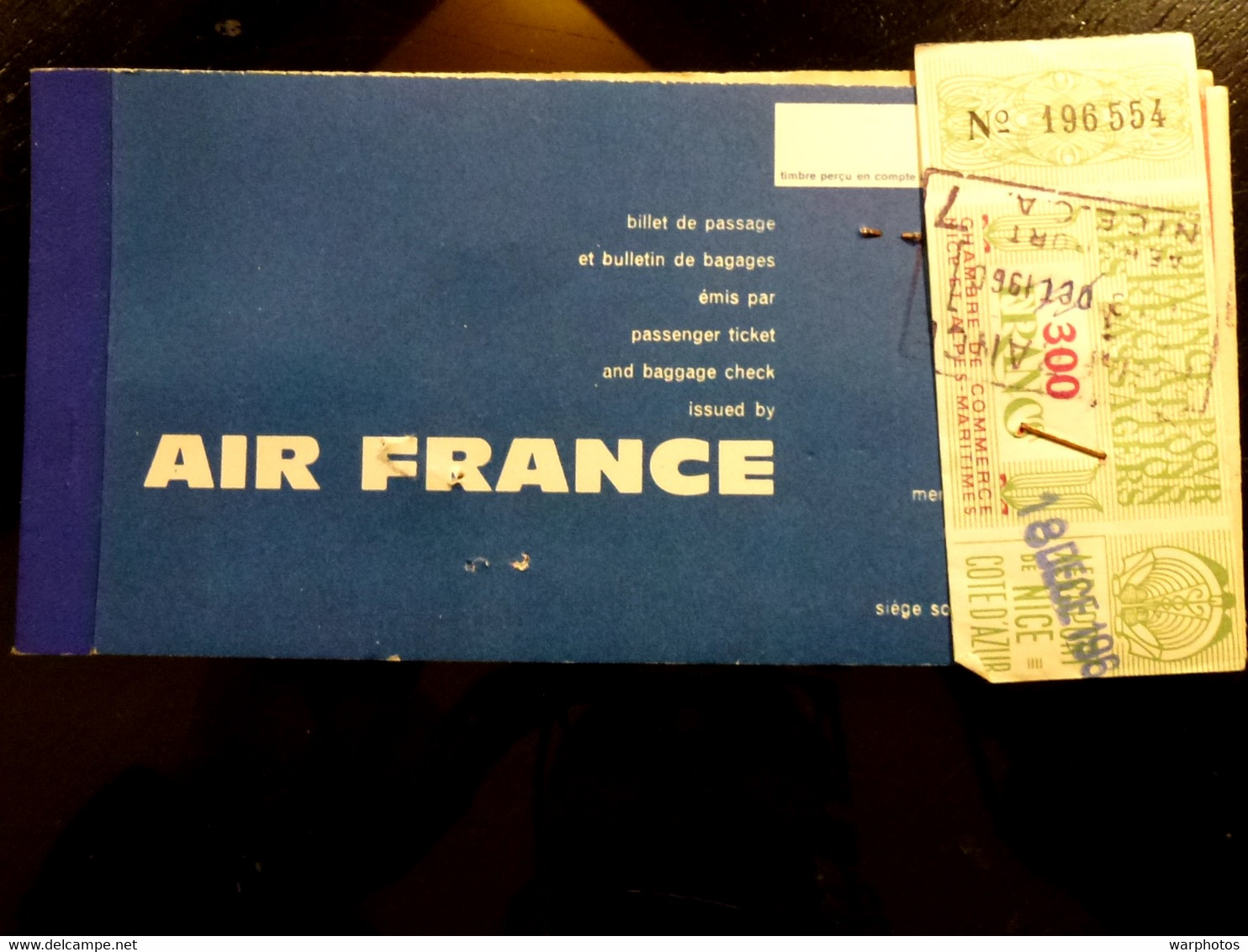 CARTE D'EMBARQUEMENT : AIR FRANCE  _ 1960 + REDEVANCE 300 Francs - Carte D'imbarco