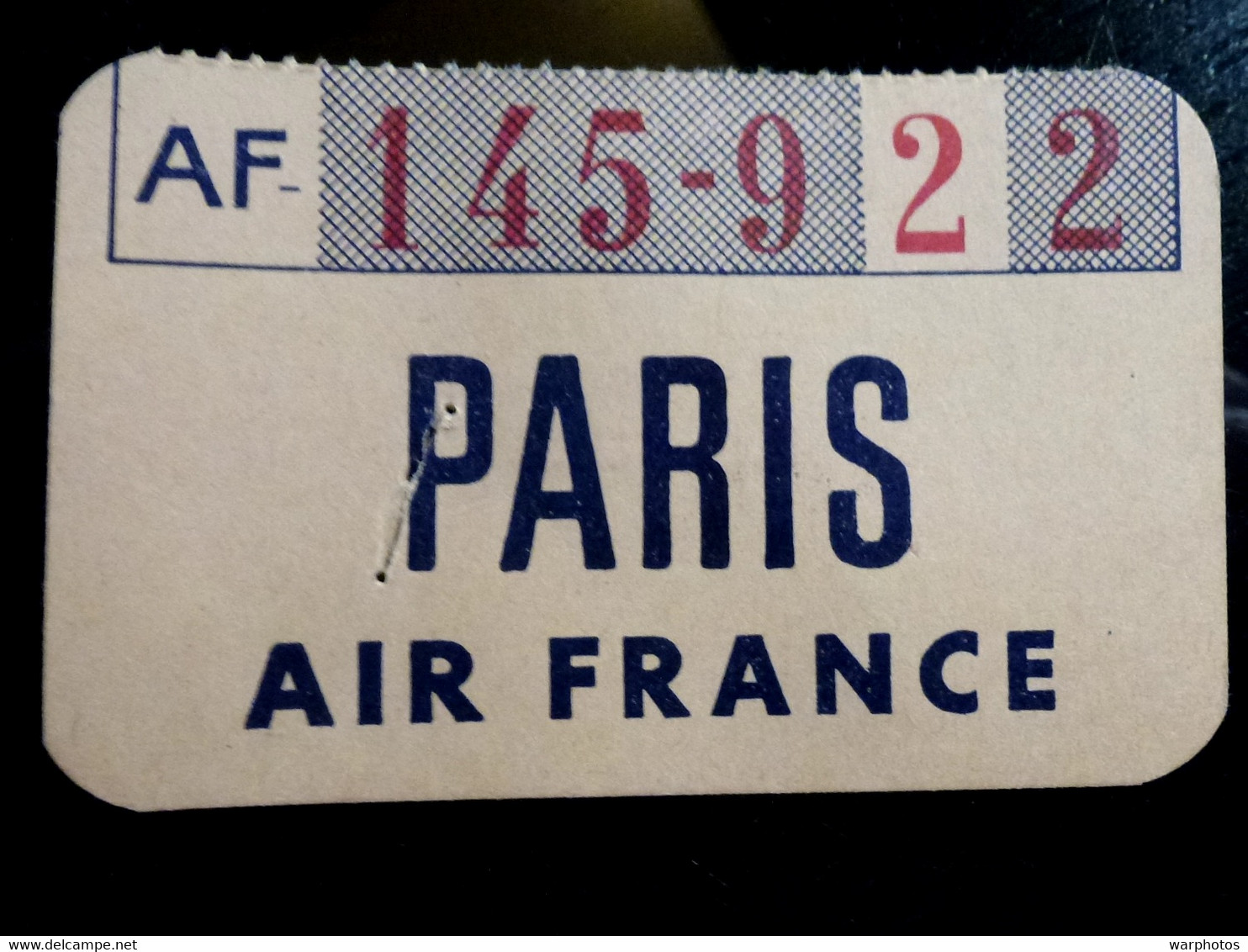 TICKET BAGAGE : TALON D'IDENTIFICATION _ AIR FRANCE _ PARIS - Baggage Etiketten