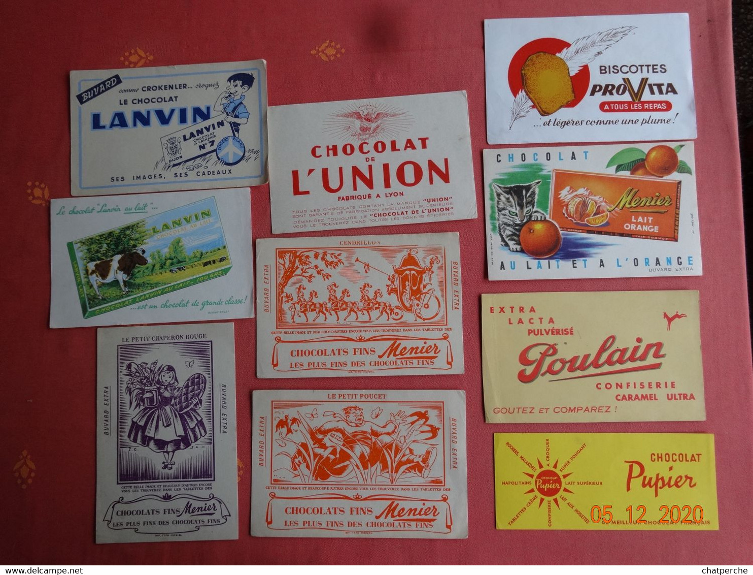 LOT 10 BUVARDS BLOTTING PAPER CHOCOLAT  LANVIN DE L'UNION MENIER  PUPIER BISCOTTES PROVITA - Colecciones & Series