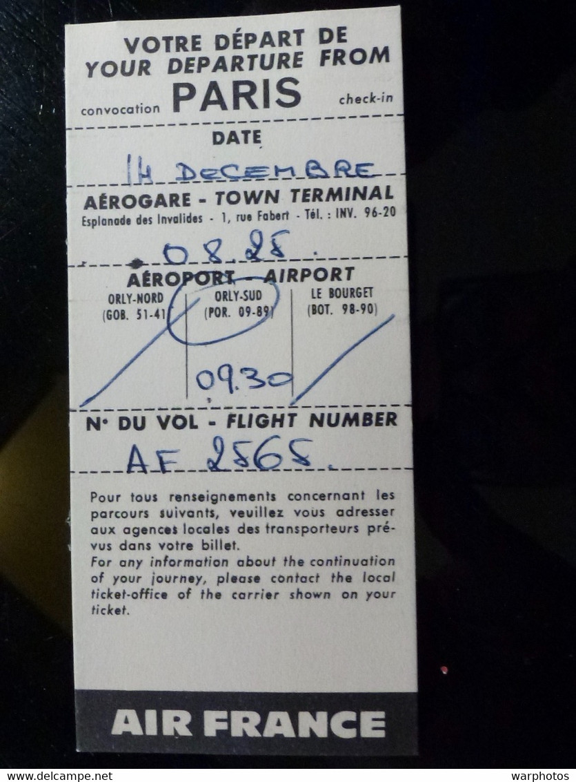 TICKET _ AIR FRANCE _ ORLY SUD _ VOL AF 2565 _ VINTAGE - Tarjetas De Embarque