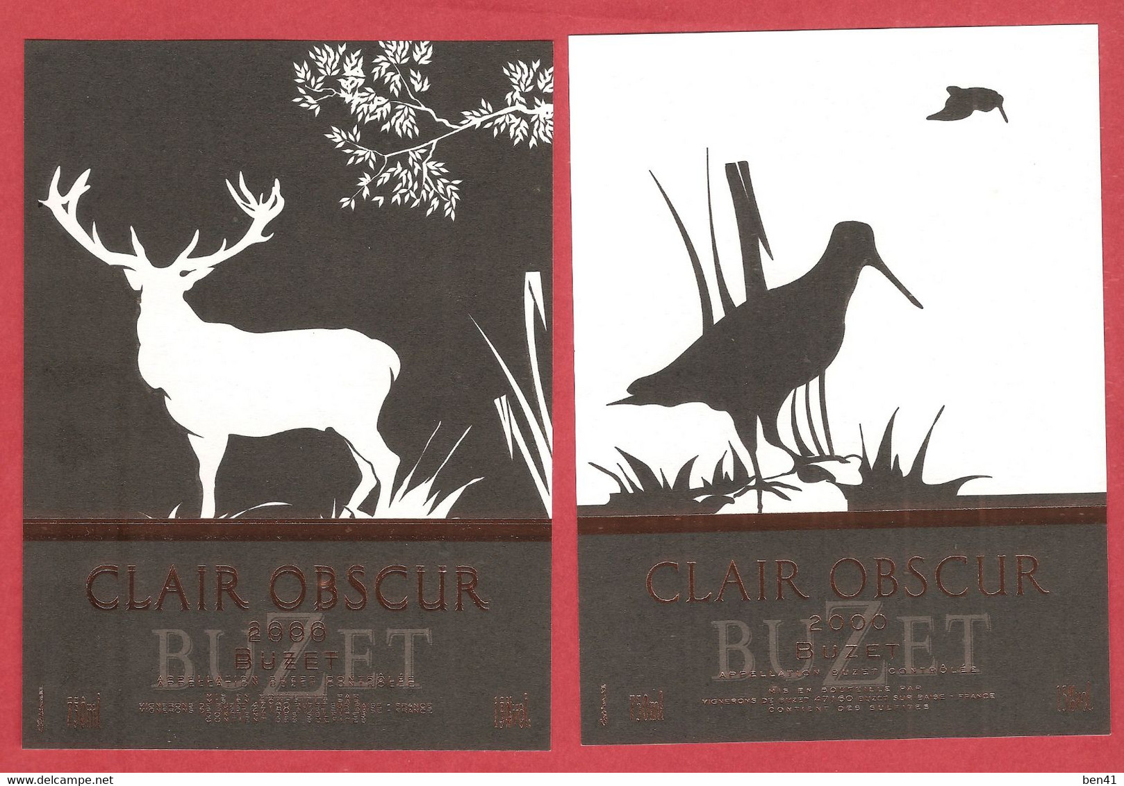 Clair Obscur - Animaux - Bécasse - Cerf - Buzet 2000 - Sud-Ouest - Lot Et Garonne -  Etiquette Neuve - Chasse