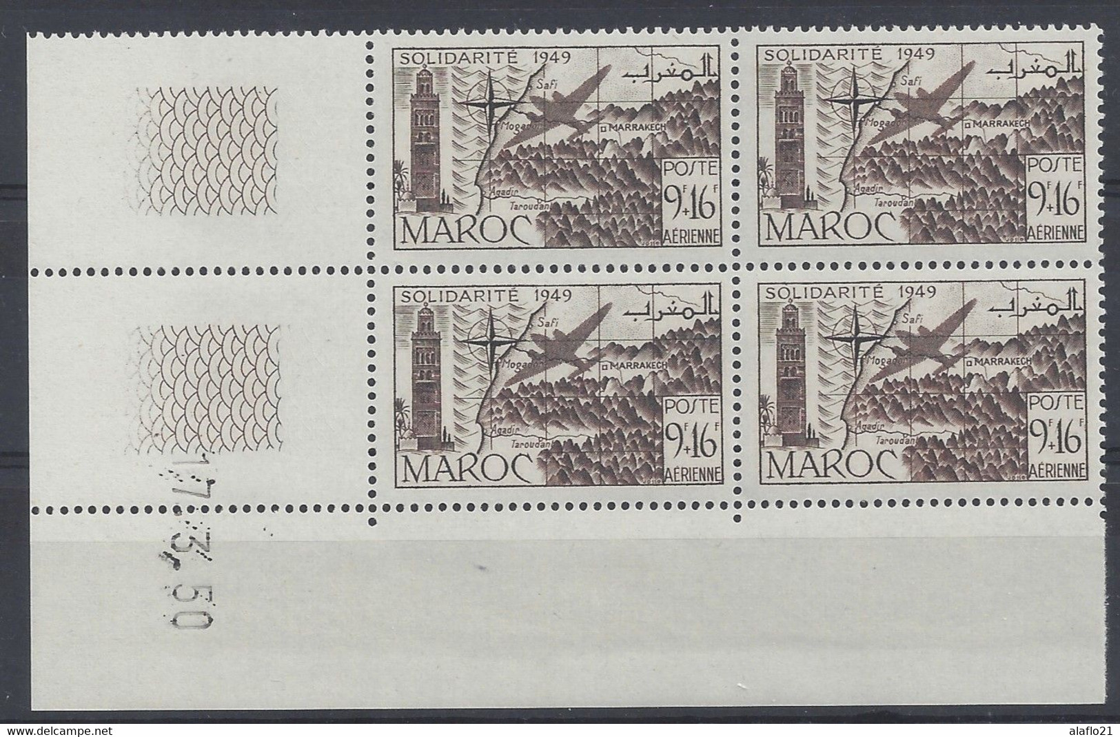 MAROC - PA N° 77 - SOLIDARITE - Bloc De 4 COIN DATE NEUF SANS CHARNIERE 17/3/50 - 1950-1959