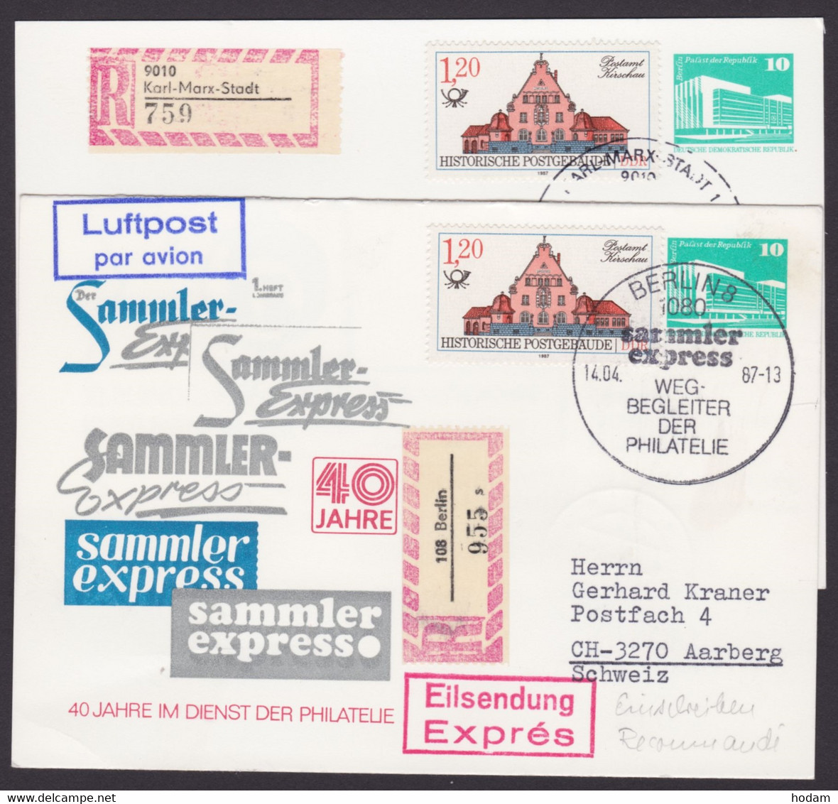 Mi-Nr. PP18, 2 Versch. Karten Auf R-Eilboten/Luftpost In Die Schweiz, Gute Zusatzfrankatur, Mit Ankunft - Cartes Postales Privées - Oblitérées