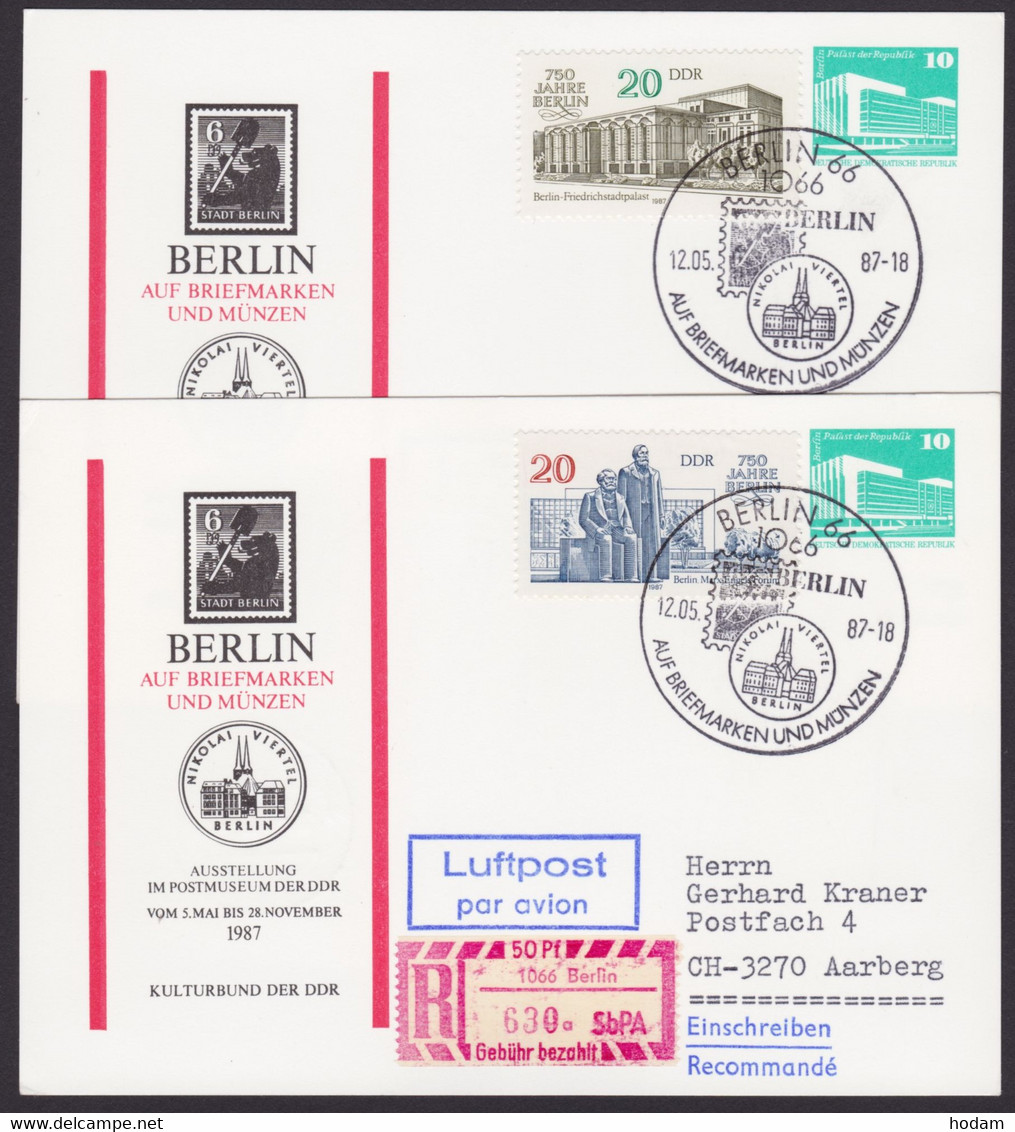 Mi-Nr. PP18 D2/03, 2 Karten Mit Versch. Zusatzfr., Je Als R- Luftpost In Die Schweiz, Ankunft, Je SbPA-R-Zettel - Cartes Postales Privées - Oblitérées