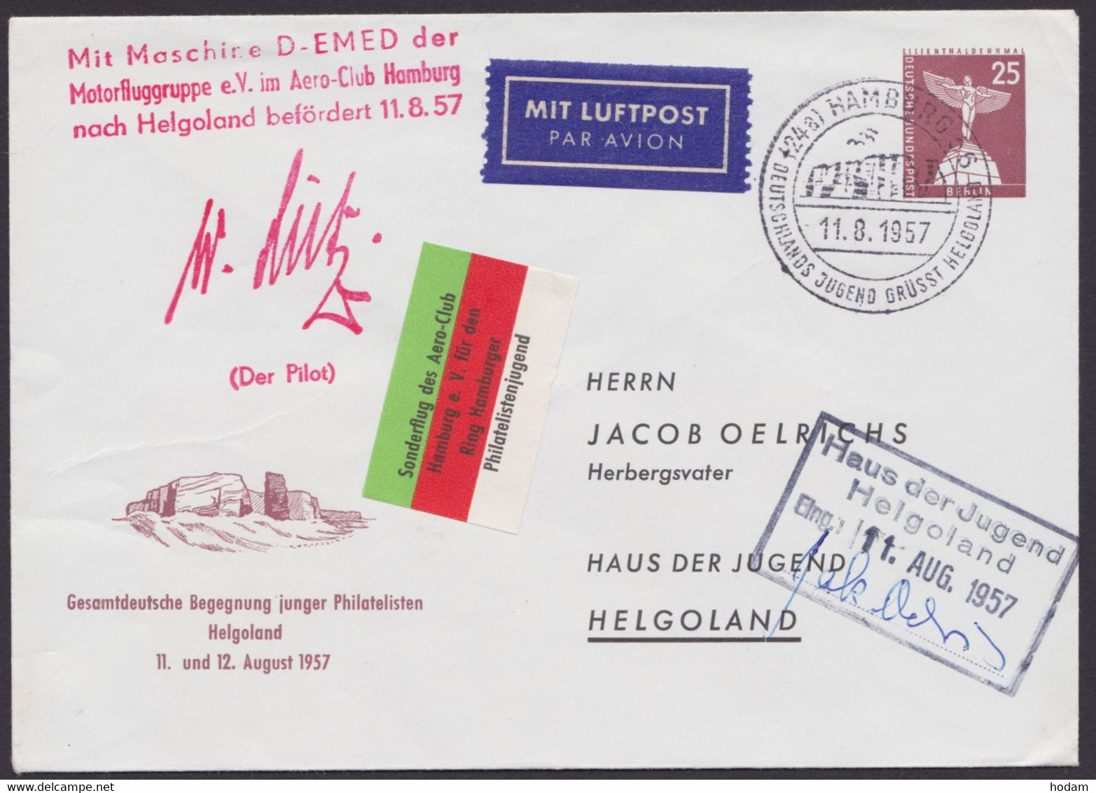 Mi-Nr. PU 19 D2/05, "Treffen Helgoland", 1957, Flugpost Mit Allen Stempel - Enveloppes Privées - Oblitérées