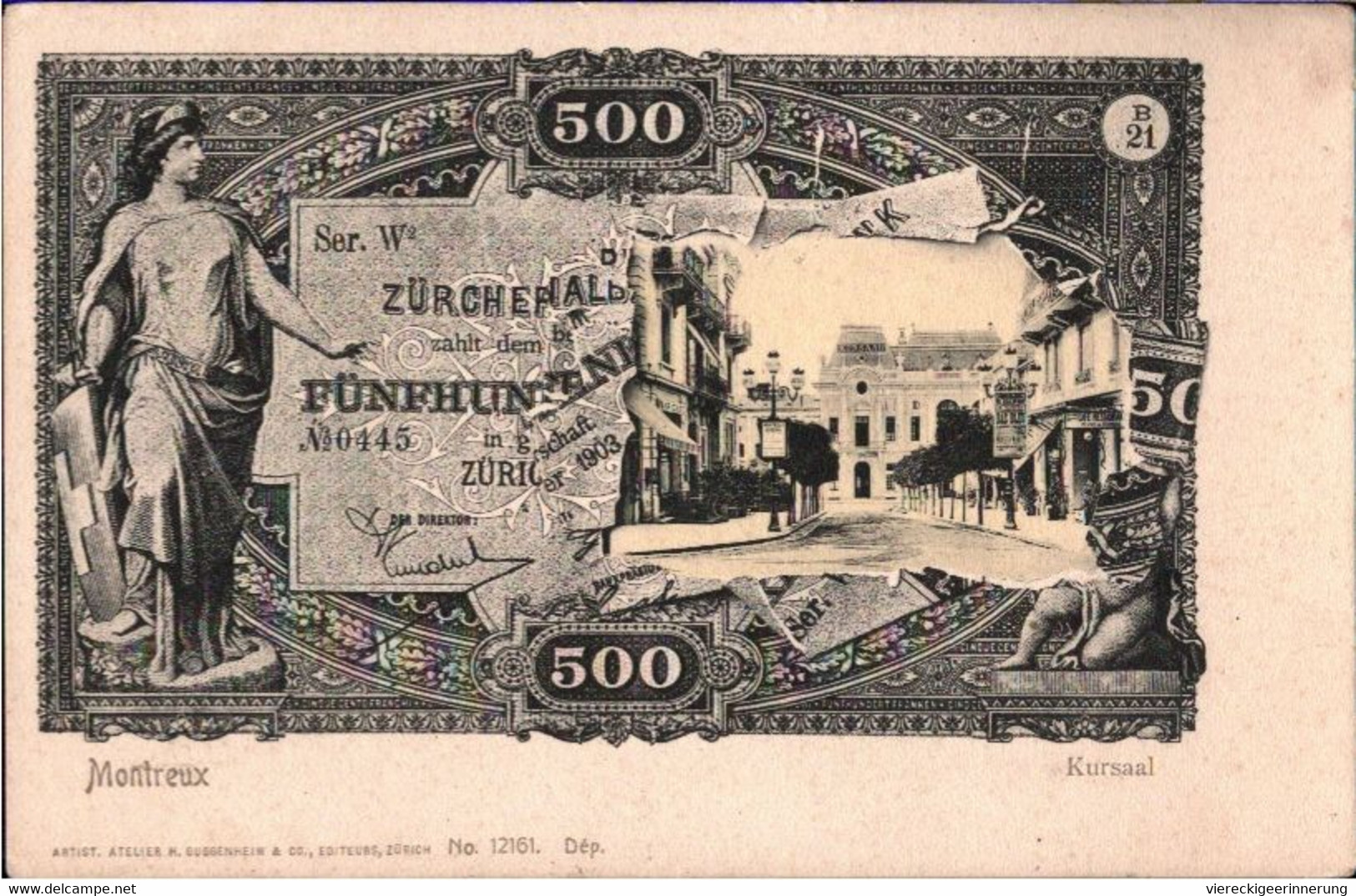 ! Geldschein Ansichtskarte, Banknoten Postkarte, Montreux, Kursaal, Schweiz, 500 Franken Motiv - Montreux