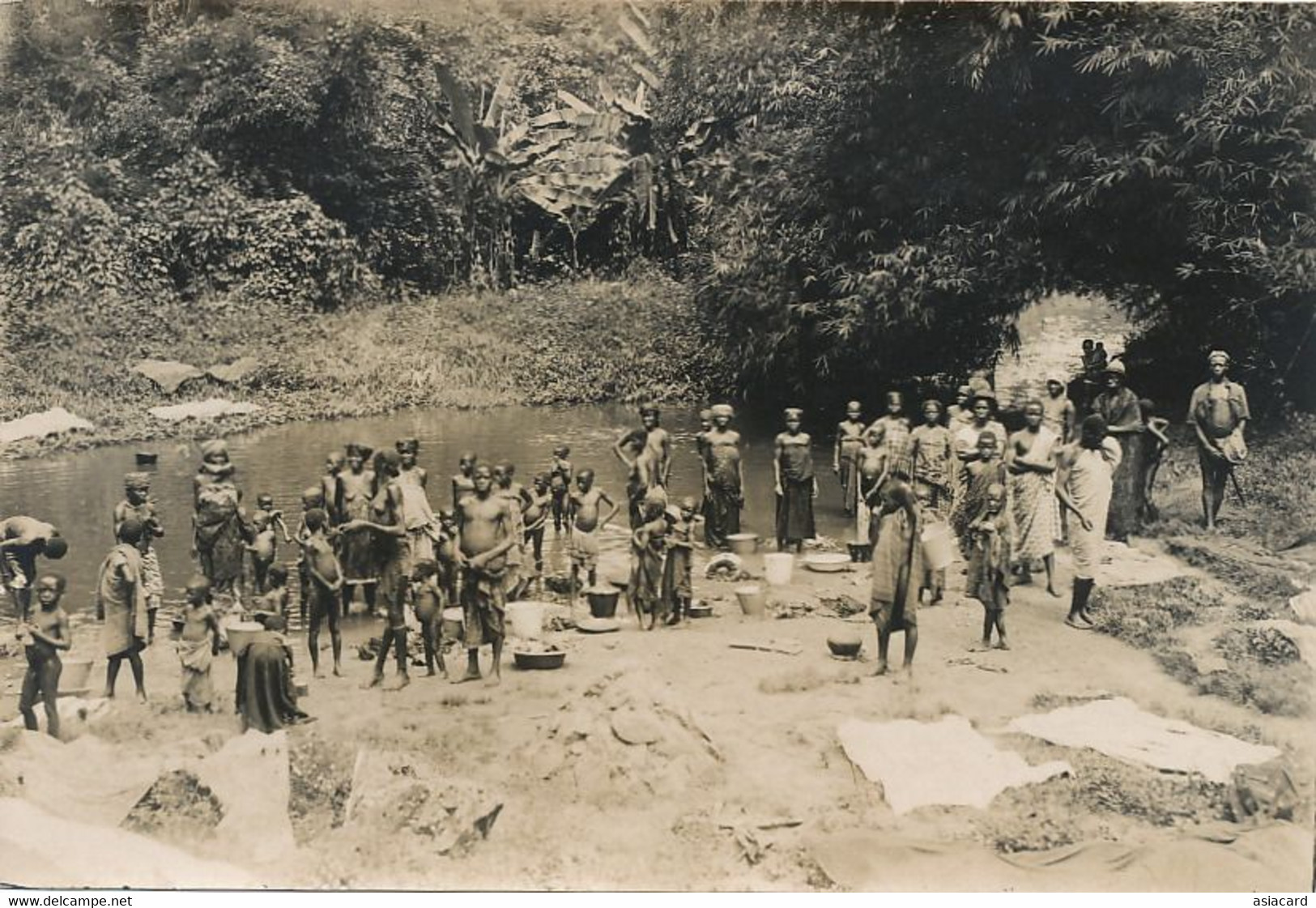 Real Photo Gambia  Nude Men , Women  Near A River . Washing Day - Gambia