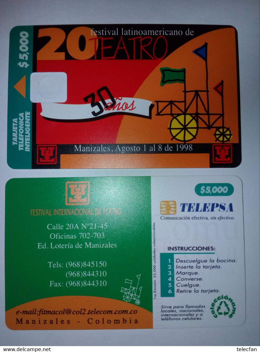 COLOMBIE CORPS DE CARTE DUMMY WITHOUT CHIP FESTIVAL LATINOAMERICANO DE TEATRO THEATRE MANIZALES 1998 5000$ - Colombia