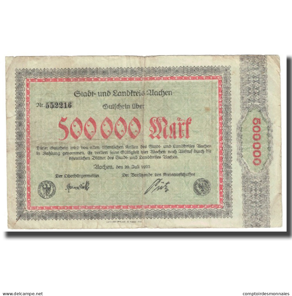 Billet, Allemagne, 500,000 Mark, 1923, 1923-07-20, TB - Administration De La Dette