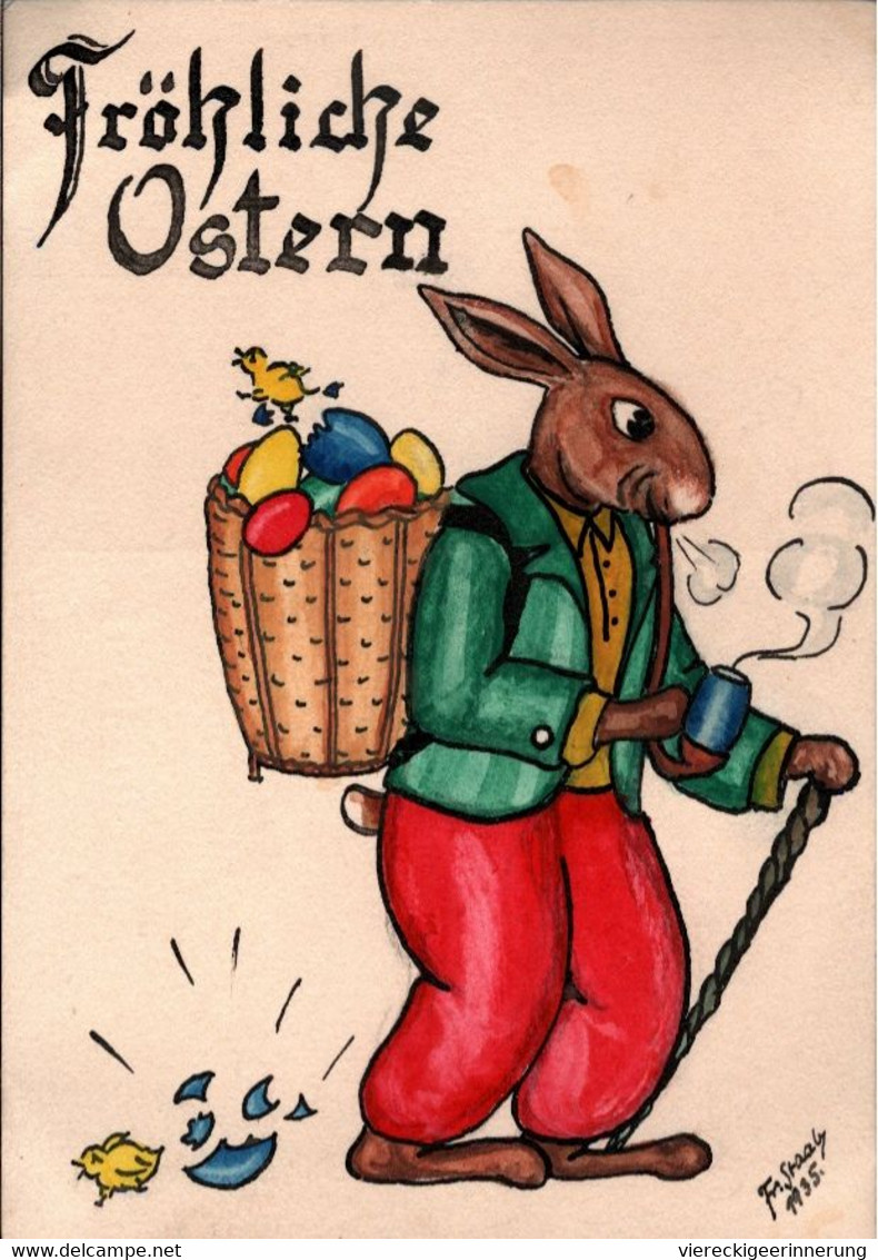 ! "fröhliche Ostern, Osterhase", 1935, Künstlerkarte Sign. Fritz Staab (1918-1942) , Handgemaltes Unikat - Otros & Sin Clasificación