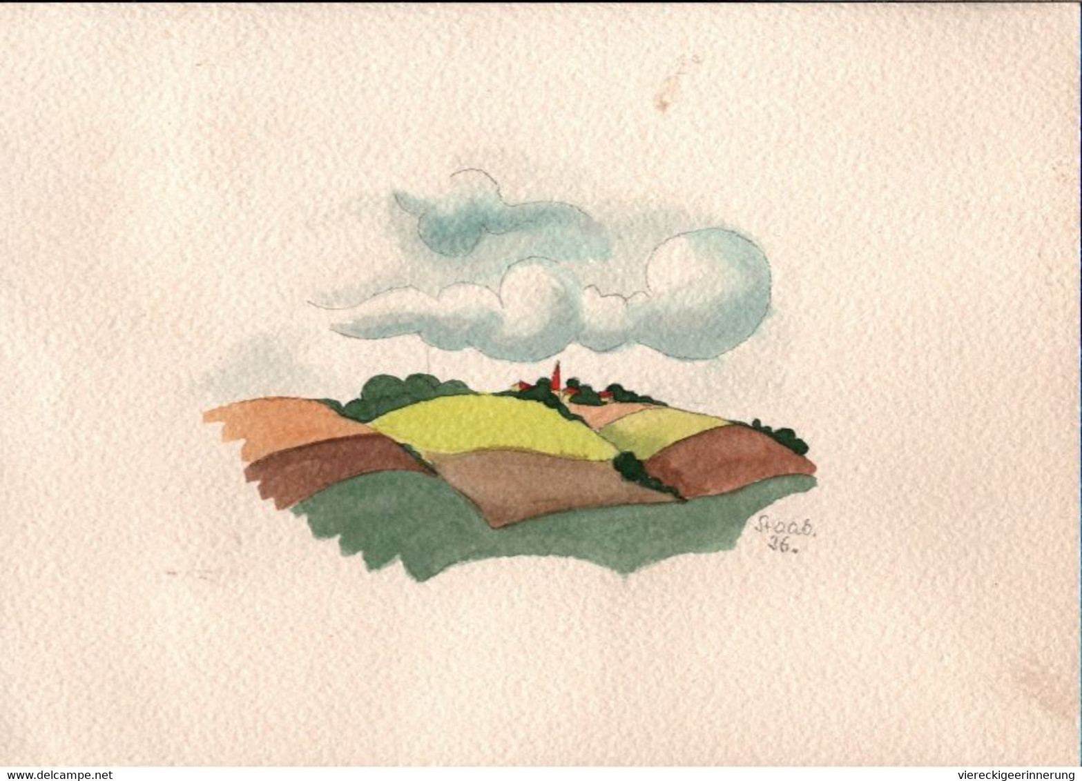 ! " Wolken + Landschaft ", 1936, Handgemalte Künstlerkarte Sign. Fritz Staab (1918-1942) , Handgezeichnetes Unikat - Otros & Sin Clasificación