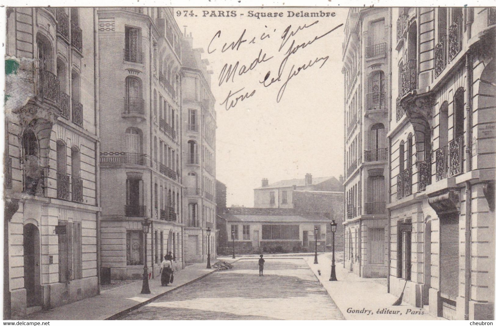 75. PARIS. CPA . SQUARE DELAMBRE. ANNEE 1908 + TEXTE - Arrondissement: 14