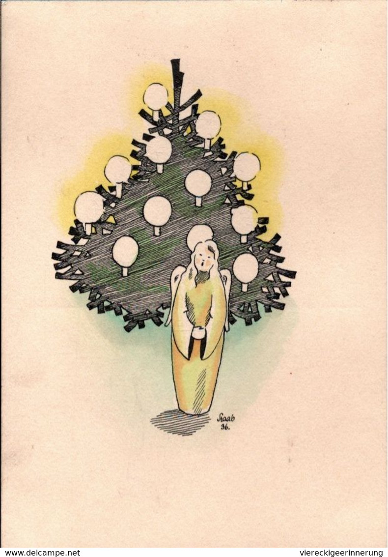 ! " Weihnachten, Engel ", 1936,  Handgemalte Künstlerkarte, Sign. Fritz Staab (1918-1942) , Handgezeichnetes Unikat - Otros & Sin Clasificación