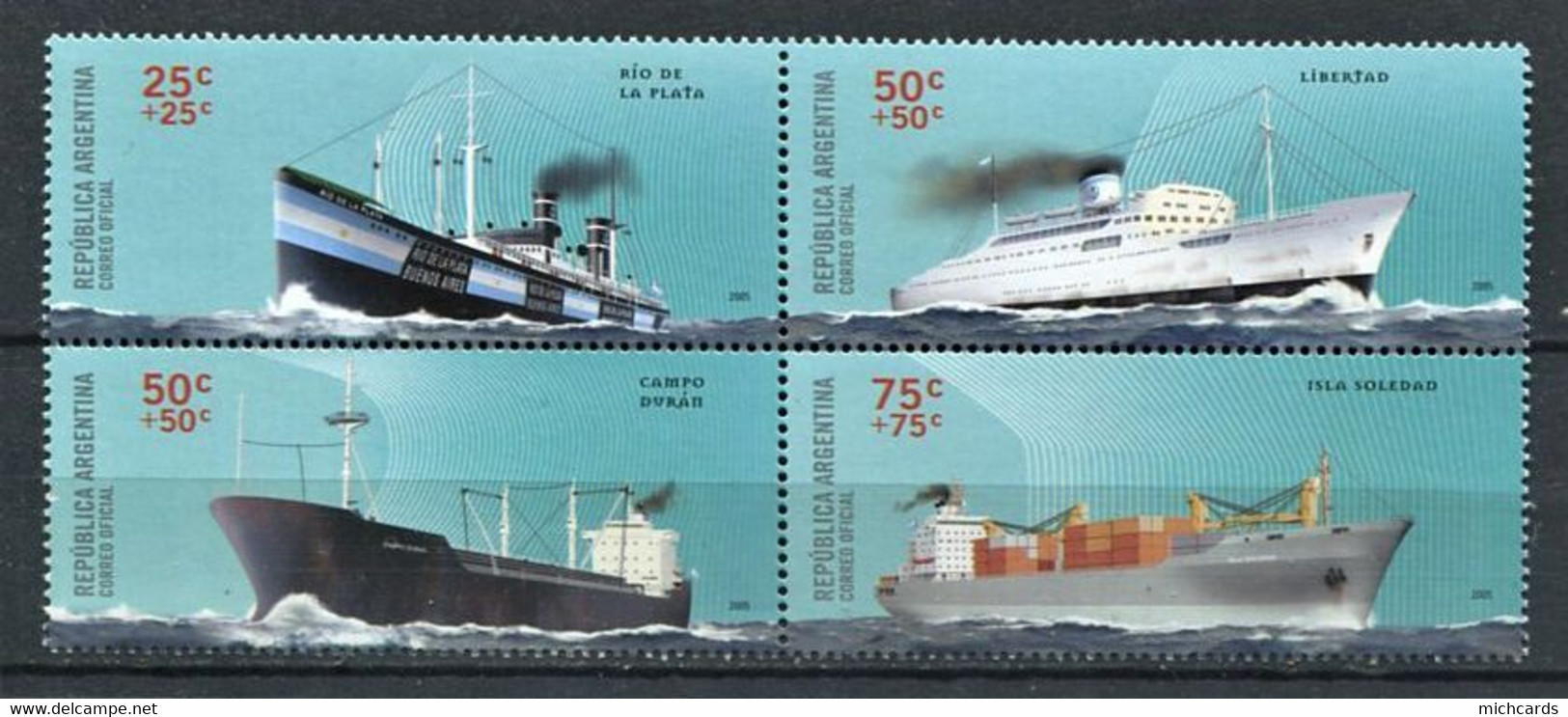 283 - ARGENTINE 2005 - Yvert 2550/53 - Bateau Navire Cargo - Neuf ** (MNH) Sans Trace De Charniere - Neufs