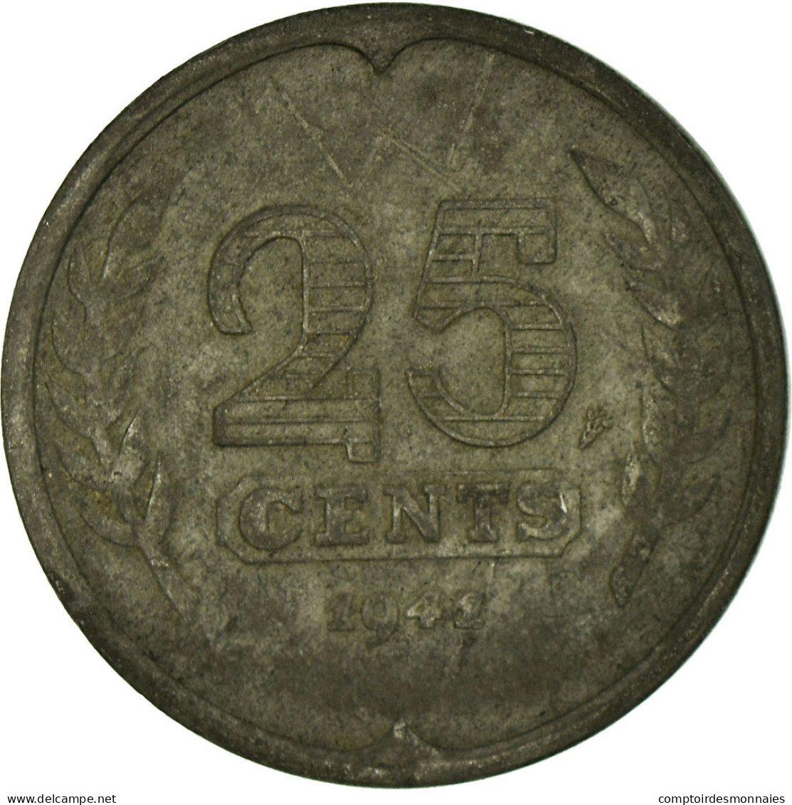 Monnaie, Pays-Bas, Wilhelmina I, 25 Cents, 1941, TB+, Zinc, KM:174 - 25 Centavos