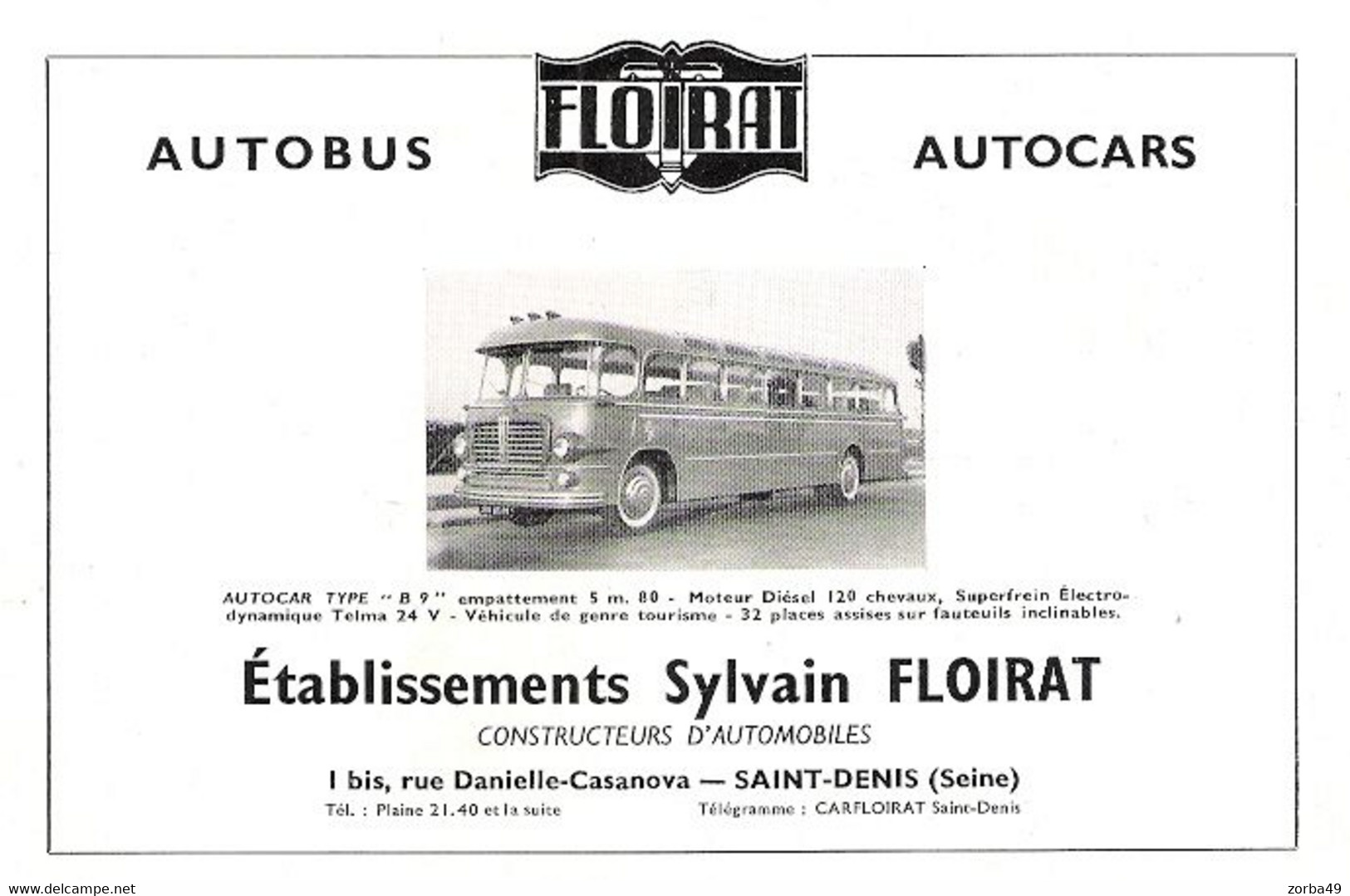 SAINT DENIS Autocars Et Autobus FLOIRAT 1952 - Werbung